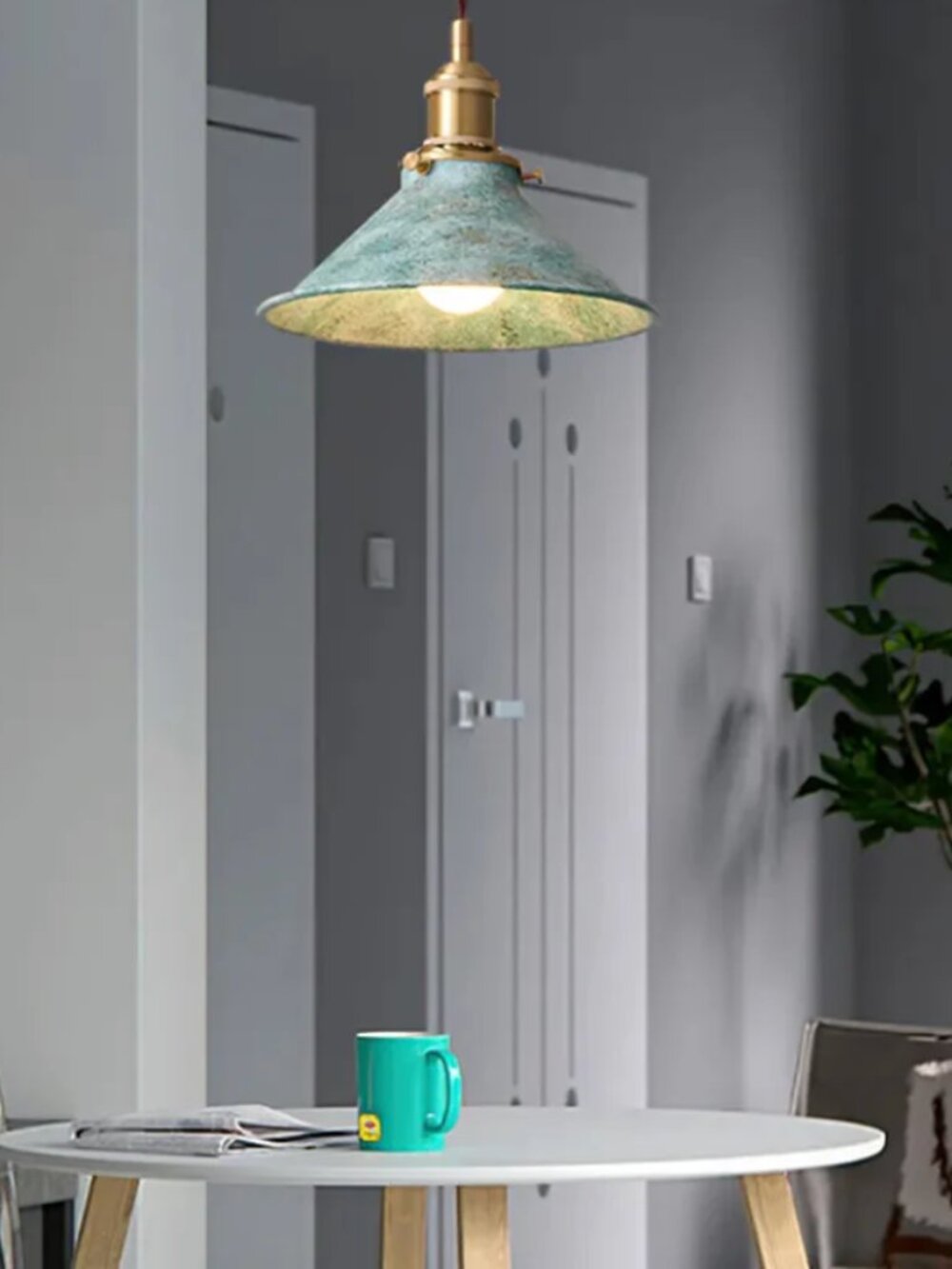 NEW IN BOX Simple Rustic Cottage Style Metal Green Pendant Light - Set of 2